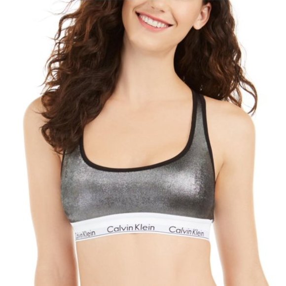Calvin Klein Metallic Silver Unlined Racerback Bralette - Picture 1 of 4